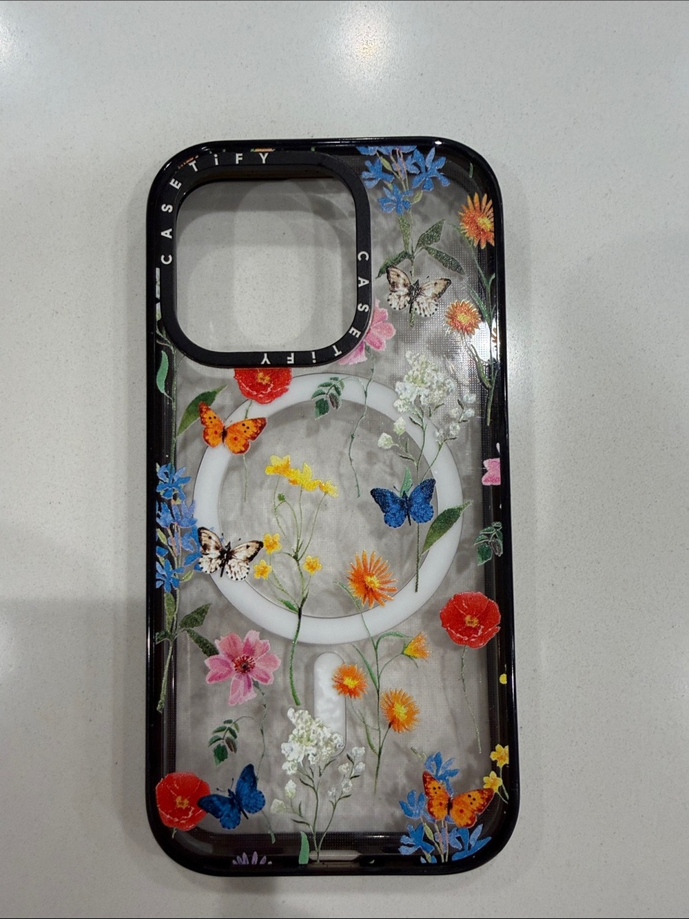 Casetify Black Butterfly & Floral Clear MagSafe iPhone Case Apple 15 Pro